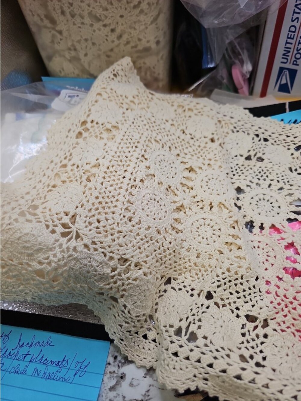 Crocheted Placemats Lot  Of 3 circle Medallions Off White